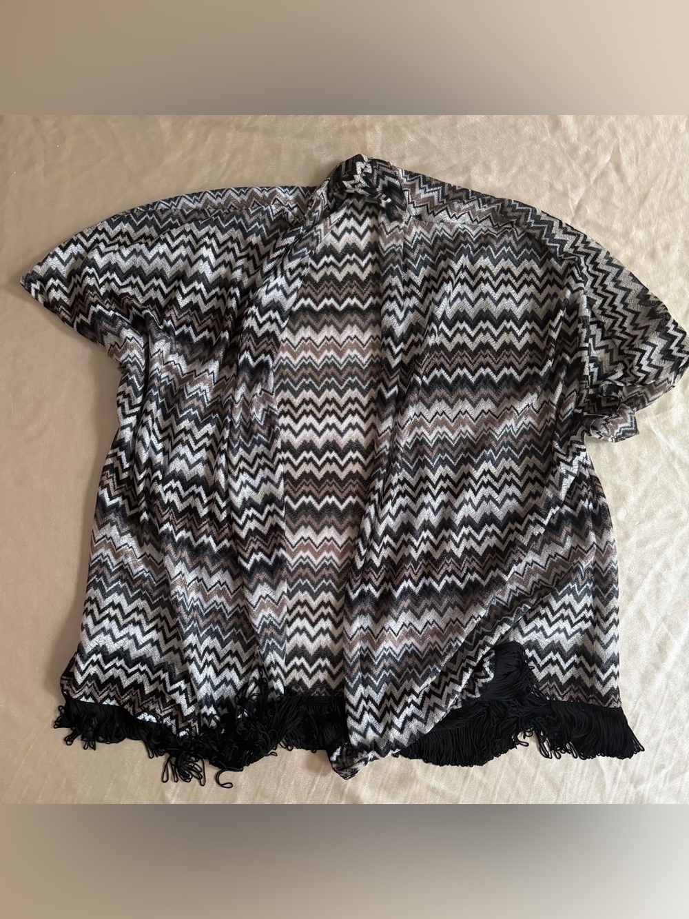 Susan Graver Women's Novelty Knit Kimono With Tassel Trim medium
